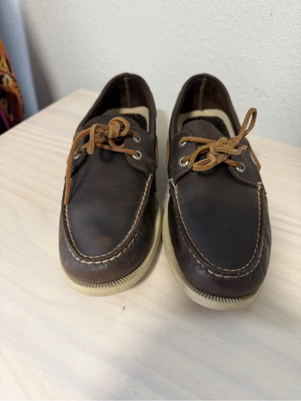 Sperry Dark Brown Leather Boat Shoes with Tan Laces